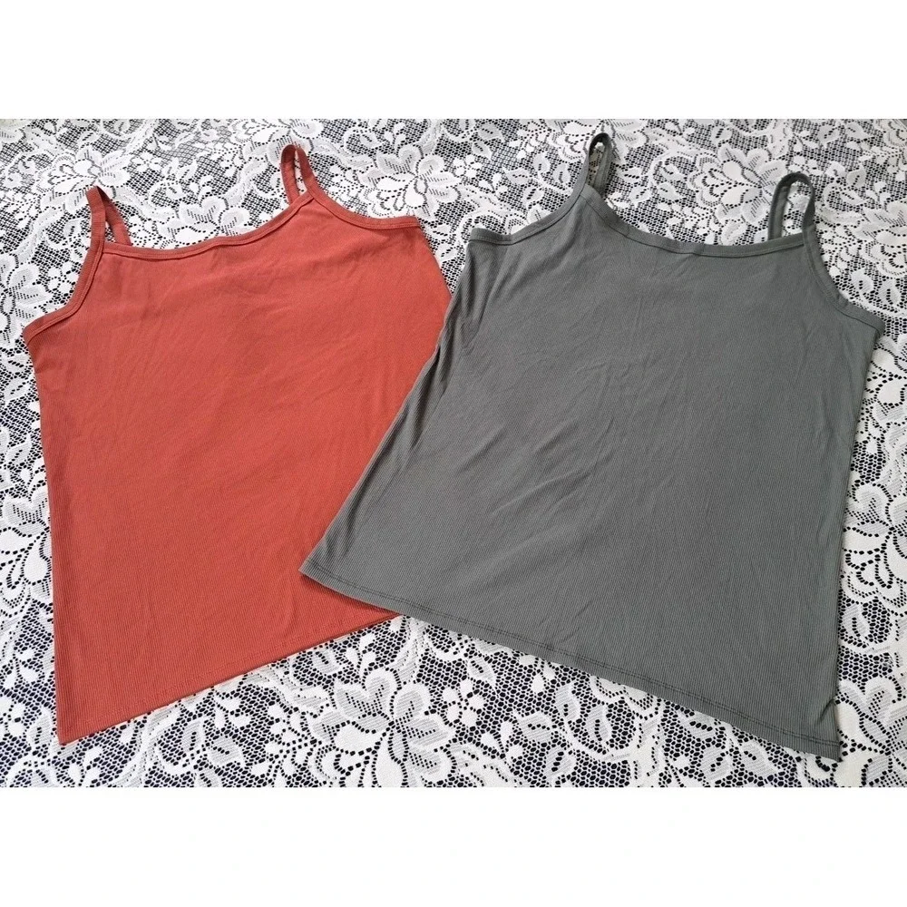 No Boundaries (2)Camisole Tops XXXL Rust/Green Ribbed Stretch Tank Top Layering